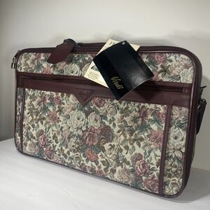 NEW Vintage HTF 1980's Burgundy Floral Verdi Suitcase Luggage-Linda fabric print